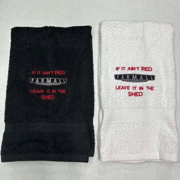 Farmall Towels Embroidered Hand Towel Set Red Black Bathroom Farm Tractor Decor - Picture 4 of 6